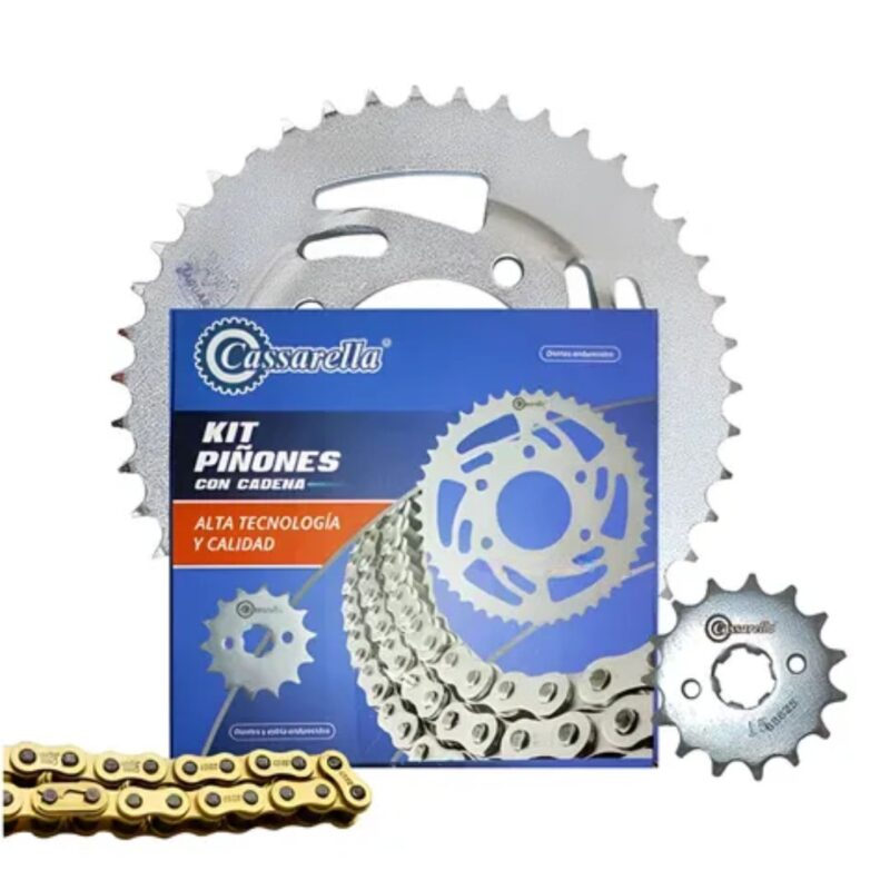 KIT CAJA CADENA - MRX 125 MOD. 2023 SPROCKET PLANO 4HUECOS(PT50C-PD14C-428-H-132-C)DORADA CASSARELLA